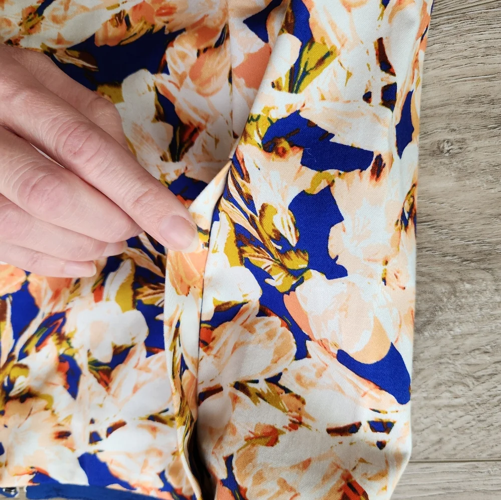 J. Crew Orange Blue Floral Skirt Womens 6 Cotton Business Casual Nwt